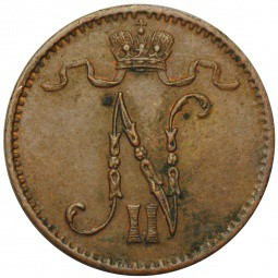 Монета 1 пенни 1912 Русская Финляндия