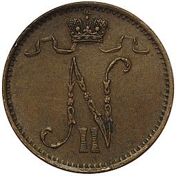 Монета 1 пенни 1902 Русская Финляндия