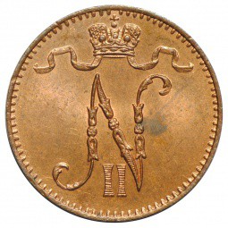 Монета 1 пенни 1895 Русская Финляндия UNC