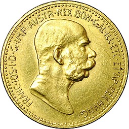 Монета 10 крон 1908 60 лет правлению 1848 Австро-Венгрия