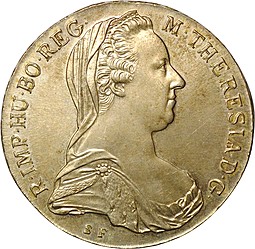 Монета 1 талер 1780 SF ST Мария Терезия рестрайк Австрия