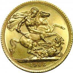 Монета 1 соверен 1966 Елизавета 2 Англия