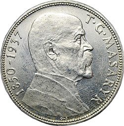 Монета 20 крон 1937 Смерть президента Масарика Чехословакия