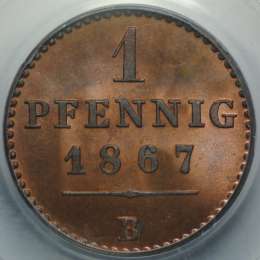 Монета 1 пфеннинг 1867 В Вальдек-Пирмонт Германия