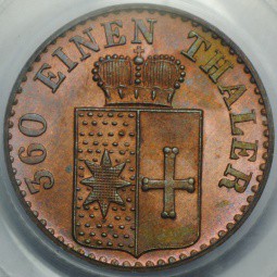 Монета 1 пфеннинг 1867 В Вальдек-Пирмонт Германия