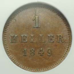 Монета 1 геллер 1849 Германия