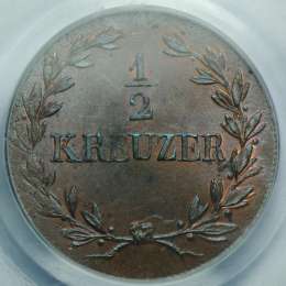 Монета 1/2 крейцера 1822 Баден-Дурлах Германия