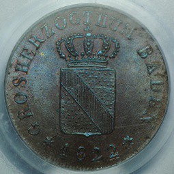 Монета 1/2 крейцера 1822 Баден-Дурлах Германия