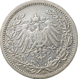 Монета 1/2 марки 1905 А Германия