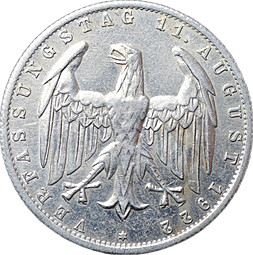 Монета 3 марки 1922 А легенда вокруг орла Германия