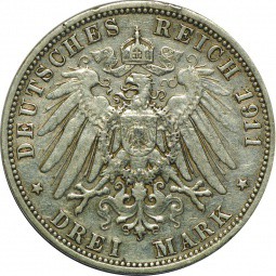 Монета 3 марки 1911 Баден Германия