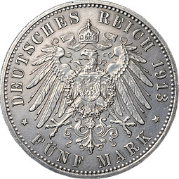 Монета 5 марок 1913 A Пруссия Германия