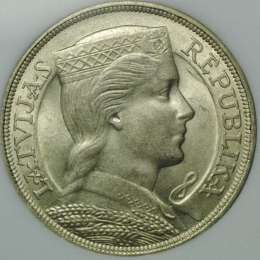 Монета 5 лат 1931 Латвия слаб NNC MS63 UNC