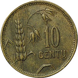 Монета 10 центов 1925 Литва