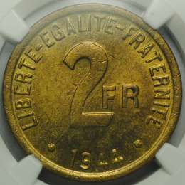 Монета 2 франка 1944 Франция