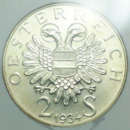 Монета 2 шиллинга 1934 Смерть канцлера Энгельберта Дольфуса Австрия