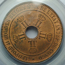 Монета 10 центов 1889 Бельгийское Конго
