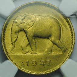 Монета 2 франка 1947 Бельгийское Конго