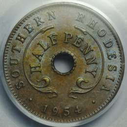 Монета 1/2 пенни 1954 Южная Родезия