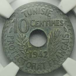 Монета 10 сантимов 1942 AH1361 Тунис