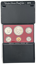 Годовой набор 1, 5, 10, 25, 50 центов 1 доллар 1973 PROOF США 6 монет