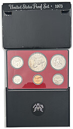 Годовой набор 1, 5, 10, 25, 50 центов 1 доллар 1973 PROOF США 6 монет