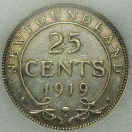 Монета 25 центов 1919 Ньюфаундленд Канада