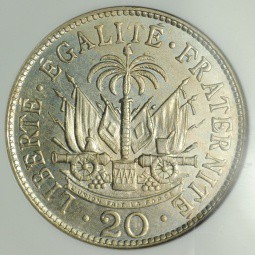 Монета 20 центов 1907 Гаити