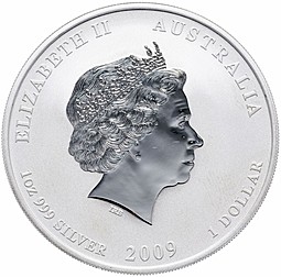 Монета 1 доллар 2009 Год Быка Лунар 2 позолота Лунный календарь Австралия 
