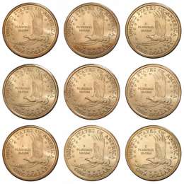 Набор 1 доллар 2000-2008 США Сакагавея Парящий орел 9 монет (P)
