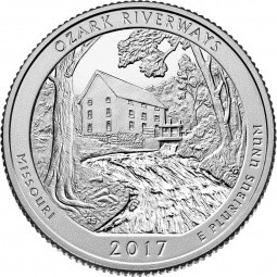Монета 25 центов 2017 P США Водные пути Озарк 38-й парк