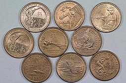 Комплект 1 доллар 2000, 2009-2017 США Сакагавея индианка 9 монет