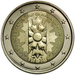 Монета 2 евро 2018 Франция 100 лет со дня окончания Первой Мировой войны (василёк)
