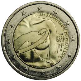 Монета 2 евро 2017 Франция 25 лет розовой ленте (компания против рака груди)