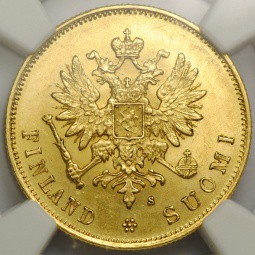 Монета 10 Марок 1882 S Русская Финляндия слаб NGC MS63 UNC