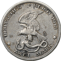 Монета 2 марки 1913 100 лет победы над Наполеоном Франция (толпа) Пруссия Германия