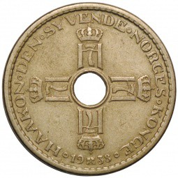 Монета 1 крона 1938 Норвегия