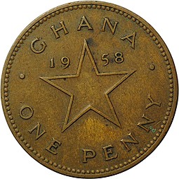 Монета 1 пенни 1958 Гана