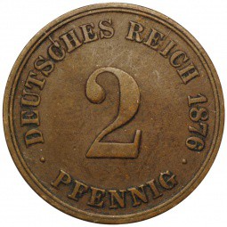 Монета 2 пфеннинга 1876 D Германия
