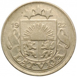 Монета 10 сантимов 1922 Латвия