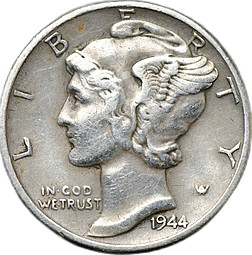 Монета 1 дайм (10 центов) 1944 США