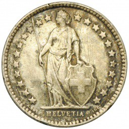 Монета 1/2 франка 1943 Швейцария