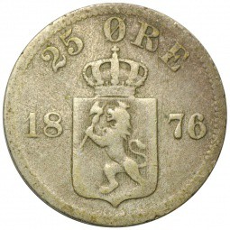 Монета 25 эре 1876 Норвегия