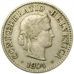Монета 5 раппенов 1904 Швейцария