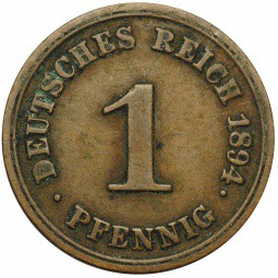 Монета 1 пфенниг 1894 Е Германия