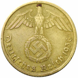 Монета 10 рейхспфеннингов 1938 D Германия