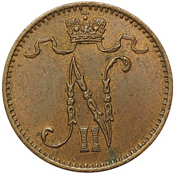 Монета 1 пенни 1909 Русская Финляндия UNC