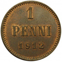 Монета 1 пенни 1912 Русская Финляндия UNC