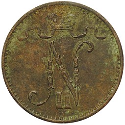 Монета 1 пенни 1907 Русская Финляндия