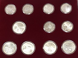 Набор 5, 10 рублей 1977-1980 Олимпиада 80 Москва серебро АЦ 28 монет в красной коробке